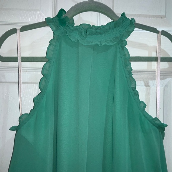 BCBGeneration Jade Green chiffon Halter Ruffle neckline mini Dress Sz A line - Picture 2 of 7